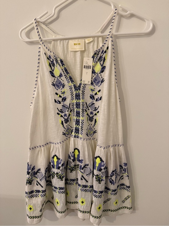 Maeve Tops - NWT Maeve Neela White Embroidered V-Neck Sleeveless Babydoll Top Women’s Size S